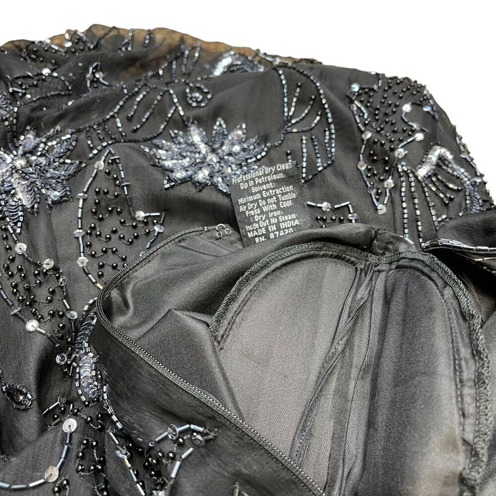 Robert Anthony Black Silver Sequined Beaded Short Sleeve Lined Silk Dress Size 8 - Picture 8 of 14